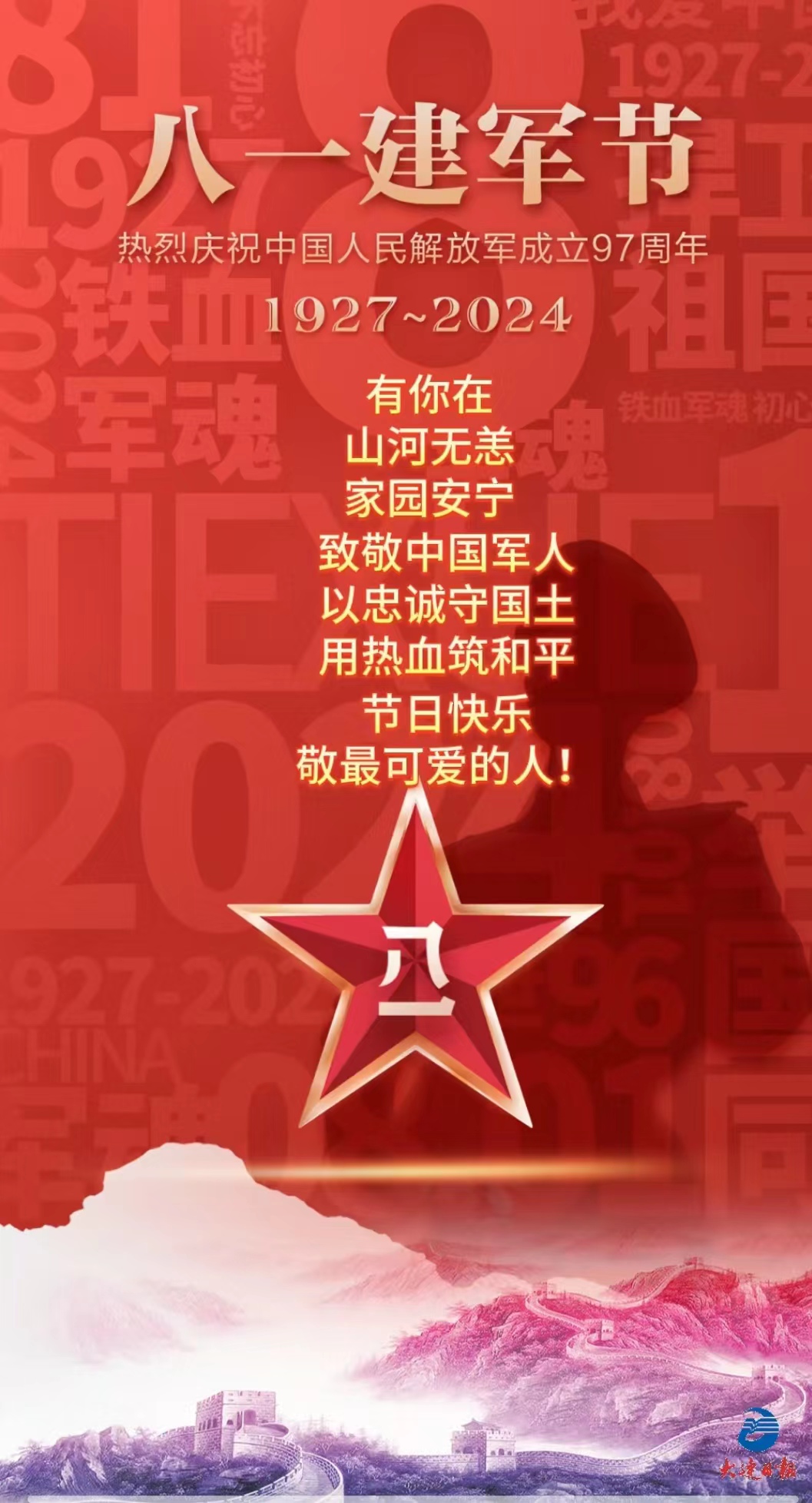 建军节祝愿所有军人节日快乐！